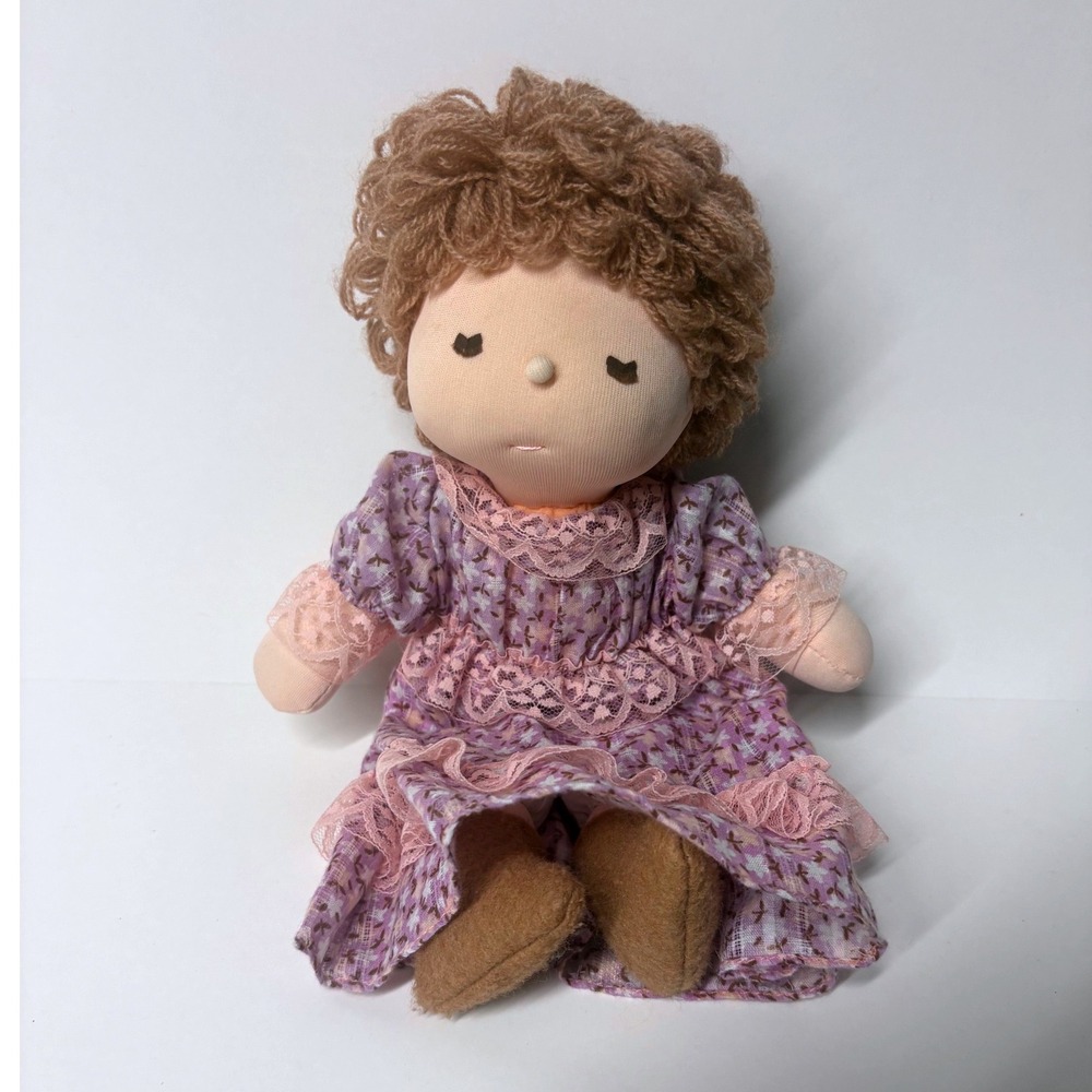 Vintage 1981 Applause Carlene Rag Doll Knickerbocker Purple Floral Lace Dress